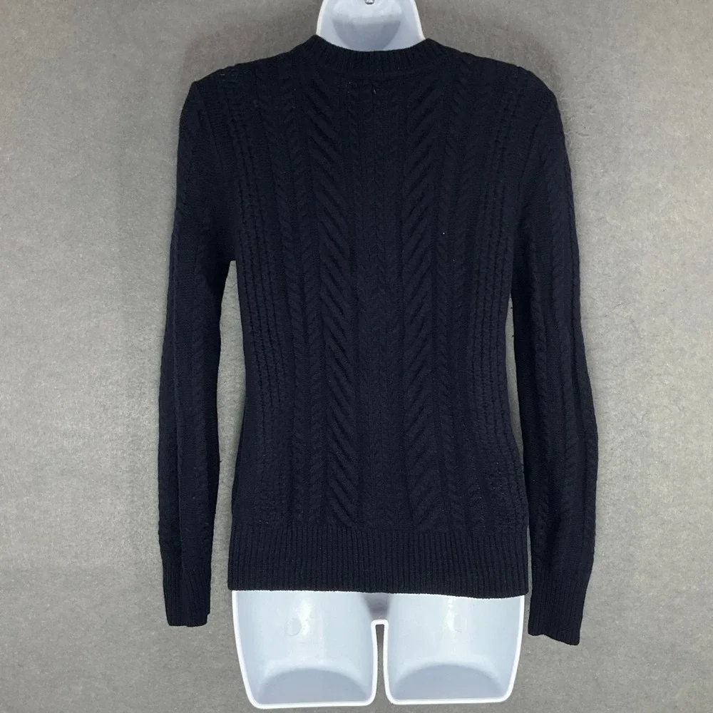 J. Crew‎ Womens Sz M Blue Cable Knit Wool Sweater Shoulder Buttons